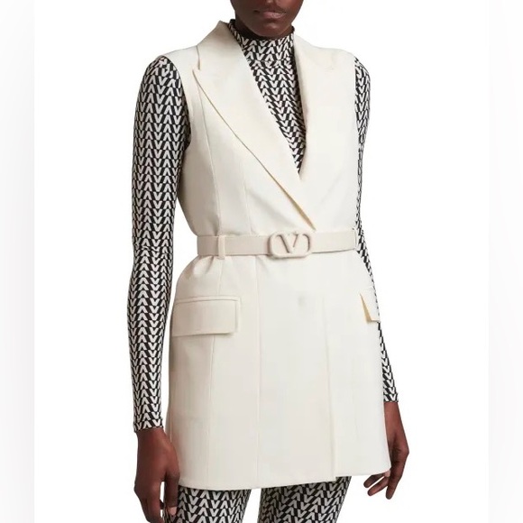 NEW Valentino Garavani VLOGO Cady Blazer Vest Belted Mini Dress Ivory Size 8 US